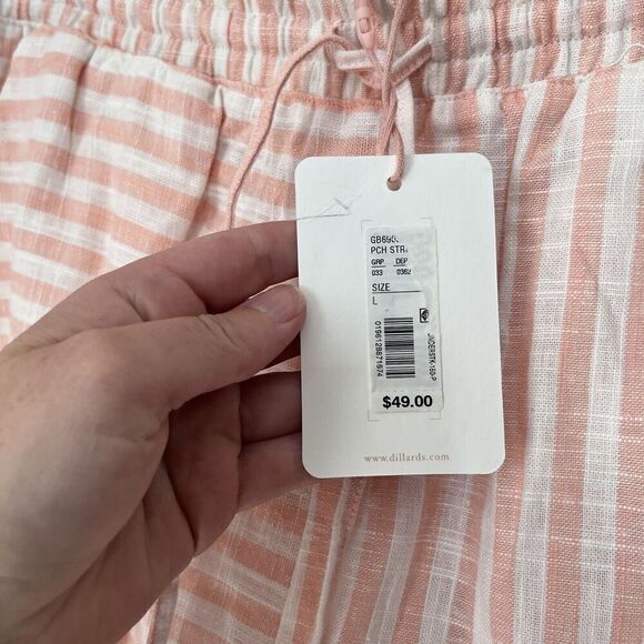 GIANNI BINI Peach Linen Blend Striped Shorts L NEW Drawstring Beachy Pull On - Picture 3 of 9